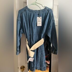 Zara Denim Dress with Cream Belt